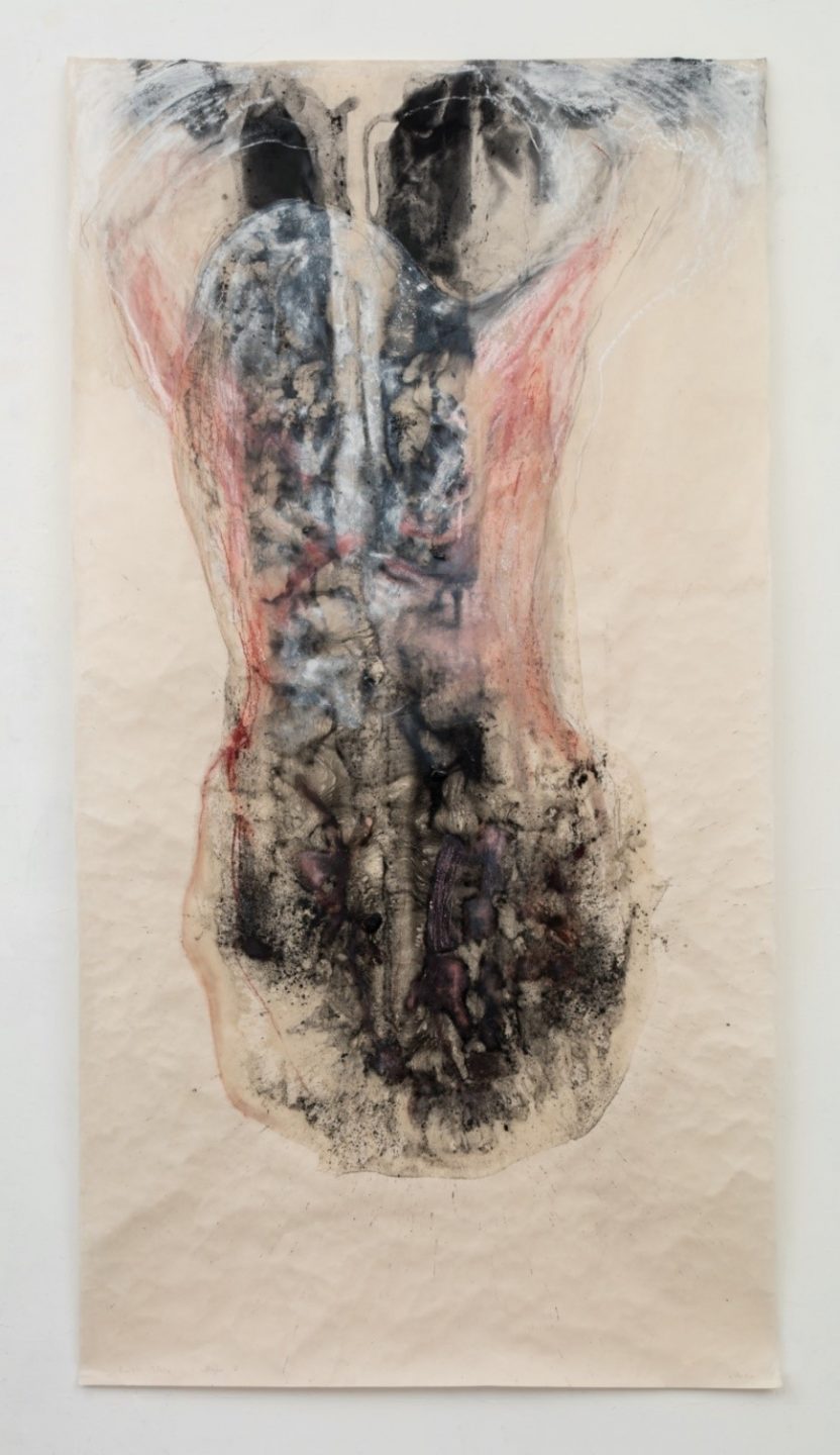 Monika Weiss, Dafne IX (for Nirbhaya), 2020, proszek grafitowy, węgiel, pigmenty suche, woda, żywica na papierze ryżowym 183 × 100 cm, dzięki uprzejmości artystki, fot. Jean Vong